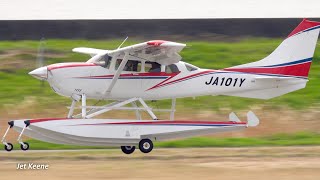 Cessna T206H Turbo Stationair Amphibious Seaplane\/Amphibian Floatplane Takeoff \& Landing on Runway