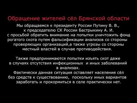 Видео: Открытое обращение жителей Брянской области к Путину и Бастрыкину.