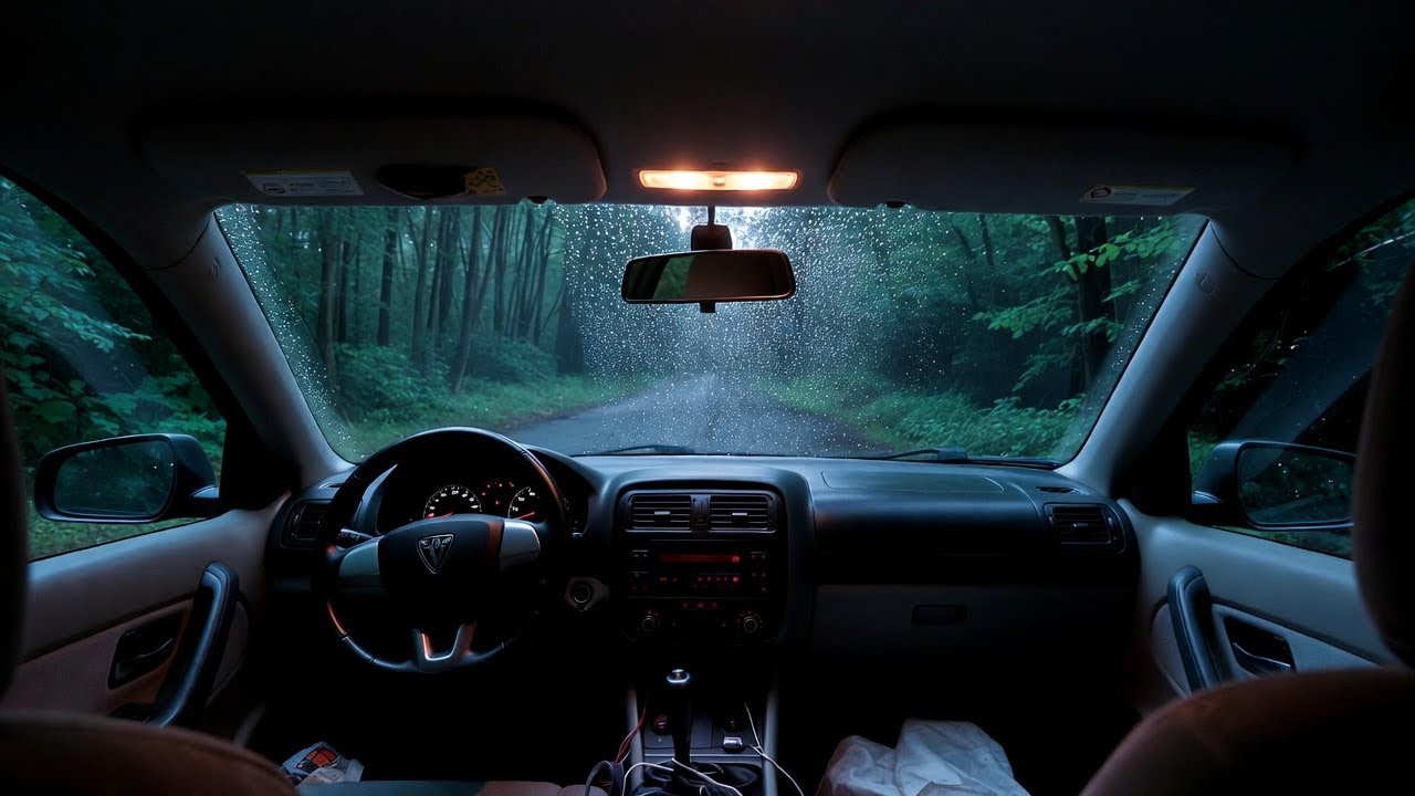 Rain Sounds in a Parked Car  Forest Ambience for Deep Sleep