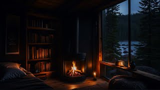 Gentle Rain & Crackling Fireplace for a Peaceful Night. Tranquil Cabin Getaway | Rain Cabin Ambience