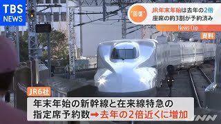 ＪＲ年末年始は去年の２倍 座席の約３割が予約済み