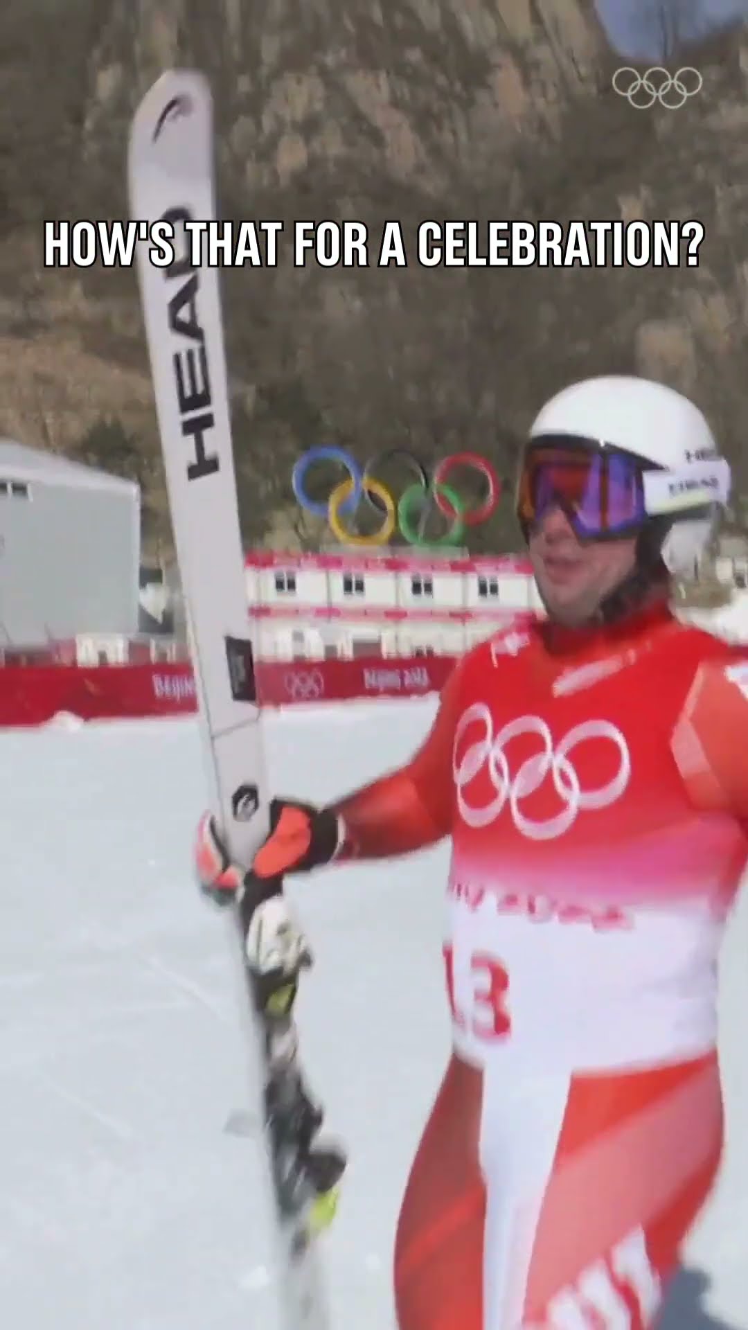 Beat Feuz after winning the men's alpine skiing downhill at Beijing 2022. ⛷️