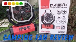 REVIEW  KickAss Camping Fan with LED Light and Power Bank (for car camping van life)