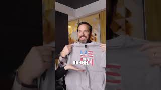 American reacts to Canadian gifts…Poutine t-shirt?