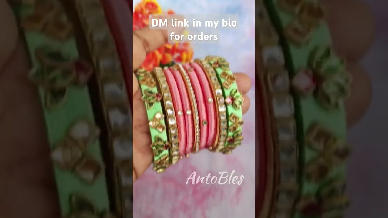 Green with peach color silk thread bangles 💚💗 