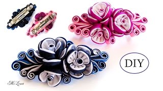 ЗАКОЛКА-АВТОМАТ КАНЗАШИ, МК / DIYKanzashi Flower Hairclip / Kanzashi Tutorial