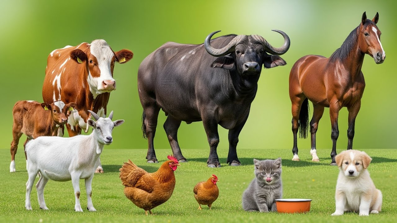 Звуки сельскохозяйственных животных: курица, лошадь, панда, слон, волк, осёл, собака, корова – зв...