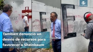 “¿Por qué borras mi barda”, dice Ebrard a trabajador que hacía pinta a favor de Sheinbaum