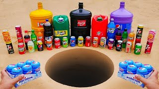 Giant Coca Cola, Fanta, Pepsi, Big Mirinda and Many other Poplar Soda vs Mentos Underground