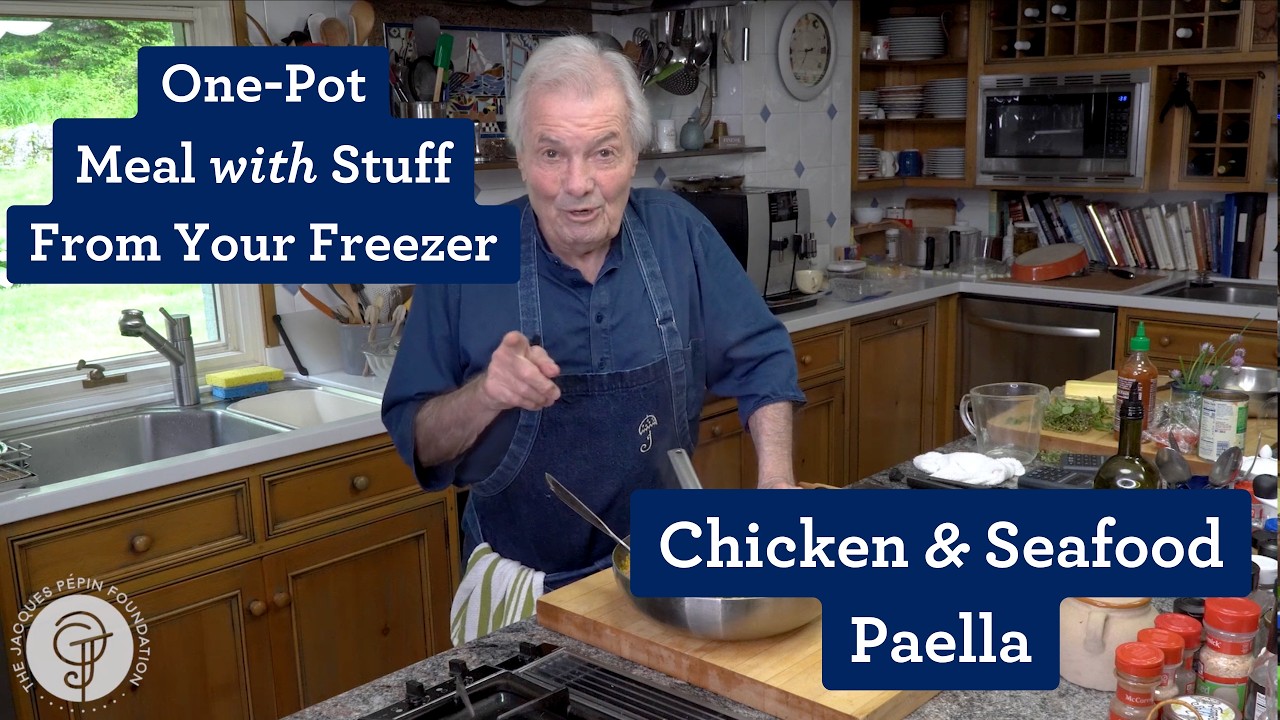 Chicken & Seafood Paella with Stuff from the Freezer, on YouTube