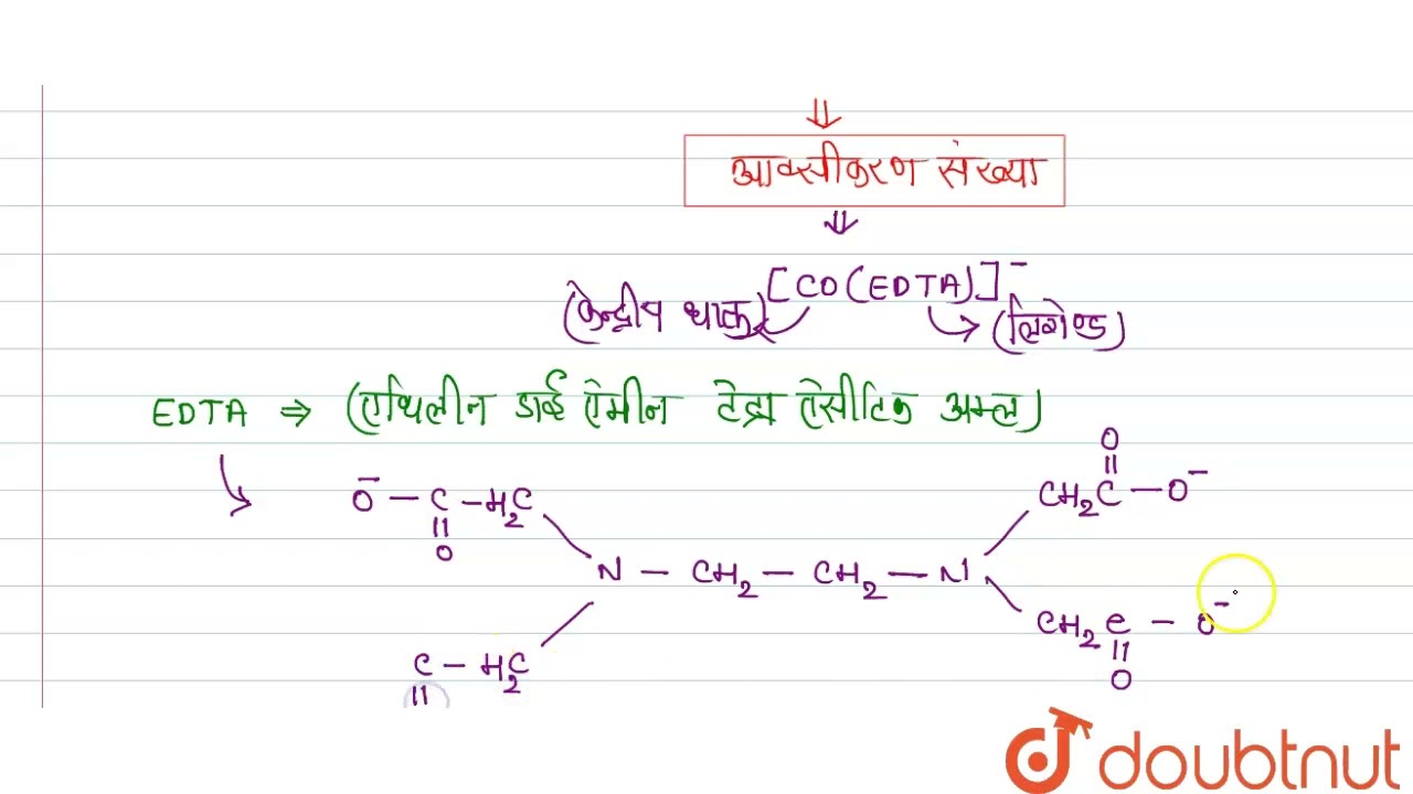 [Co(EDTA)]^(-) में कोबाल्ट की ऑक्सीकरण संख्या .................. है | | 12 | उप-सहसंयोजी रसायन ...