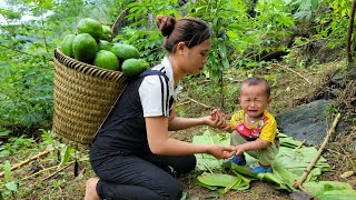 Harvesting papaya to sell  boiling medicinal water to bathe children daily life of a single mother