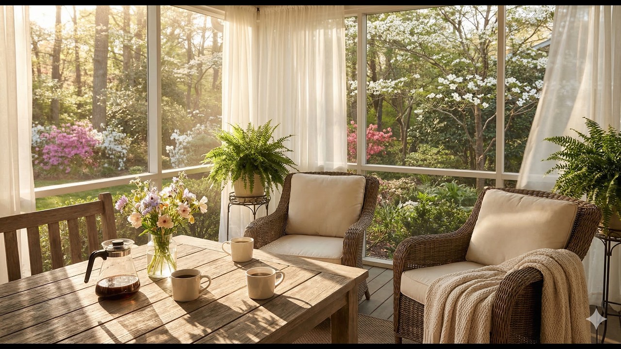 Cozy Porch Morning Jazz | Golden Spring Breeze for Relax, Study ...