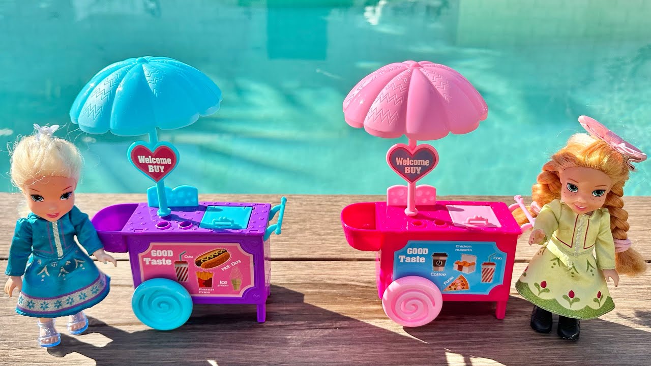Elsa and Anna toddlers food trucks by the pool - YouTube