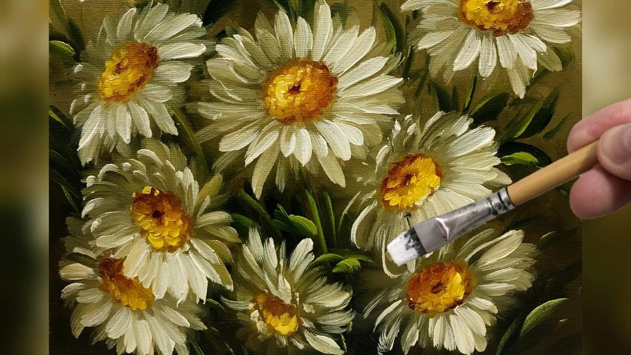 РОМАШКИ / ПОКРАСКА ШАГ ЗА ШАГОМ / БЕЛЫЕ ЦВЕТЫ / ТЕХНИКИ ЖИВОПИСИ, ЧТОБЫ УЗНАТЬ И РАССЛАБИТЬСЯ