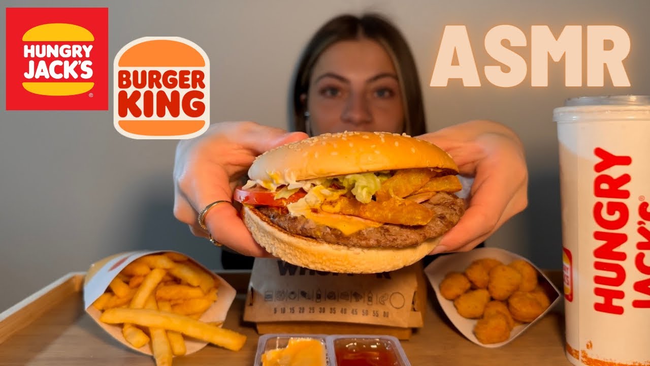 ASMR Hungry Jacks / Burger King Mukbang | Whiskey River Whopper, Chicken Bites & Fries!!
