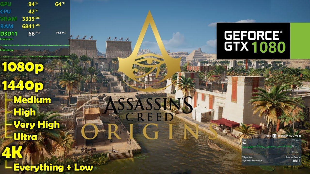 Assassin's Creed Origins  40Hz mode, high graphics, Vulkan