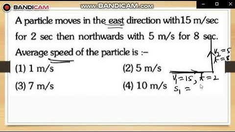 A particle moves in the east direction with 15 m/sec for 2 sec then northwards with 5 m/sec for 8 se