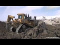 Добыча золота на Колыме. Артель "Карьер "Челбанья". Взрыв, Caterpillar D10T