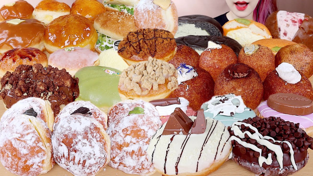 ASMR CREAMY DESSERTS PARTY🍩 DONUTS, CREAM BREADS MUKBANG 크림 디저트 파티🍩 도넛, 크림빵 모음 먹방 eating sounds