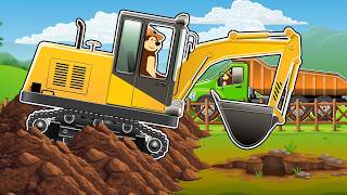 Excavator DIGGING Fun 🚜 Bear Works Hard While Truck Waits for Dirt | Farm Animal Life