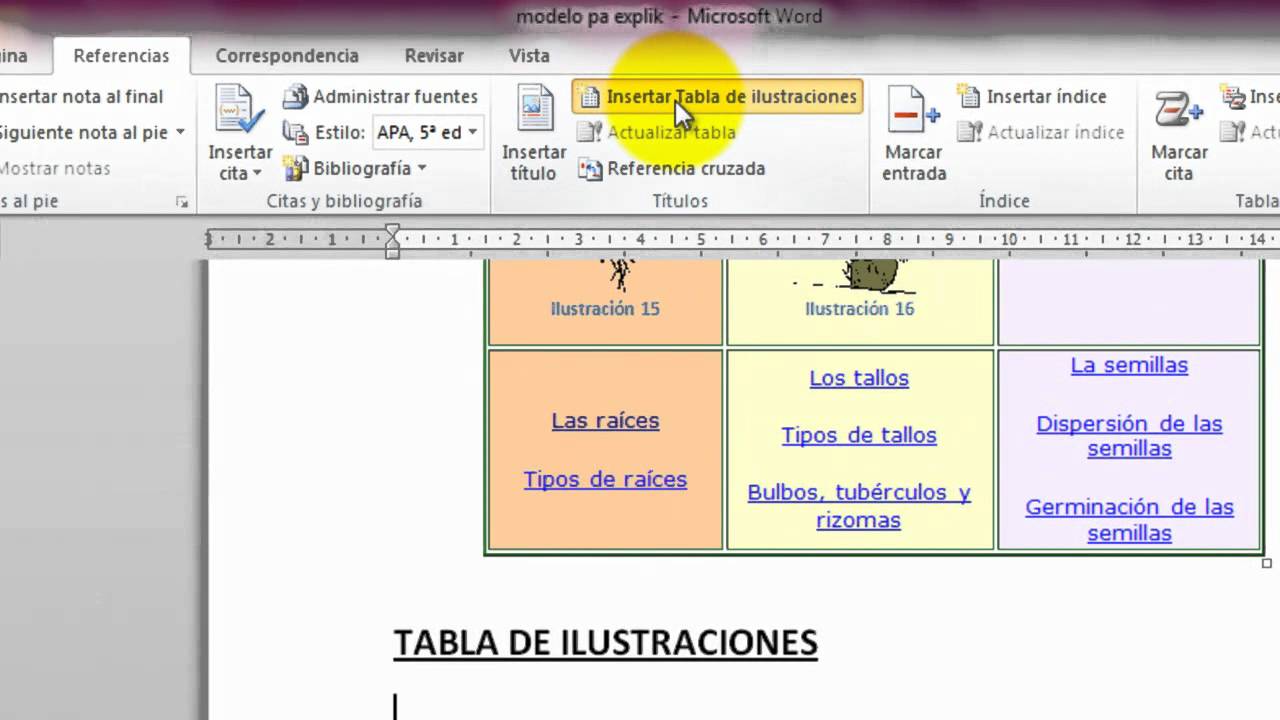 Tabla de Ilustraciones y Referencia Cruzada YouTube