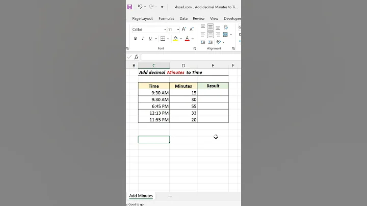 Add Minutes to Time in Excel