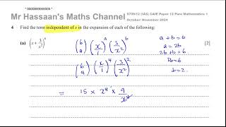P1 (CAIE), 9709/12/O/N/24, November 2024, Paper 12, Q4, Binomial Expansion, Terms Independent of x