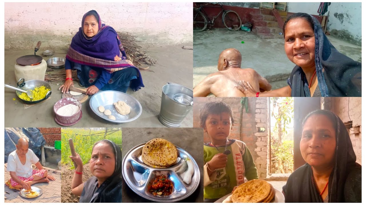 😋गोभी के पराठे बनाए नाई को बुलाकर बाबूजी को तैयार करवाया नहलाया👴 बाद में चली गई खेतों में काम करने🏡