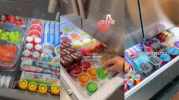 Fridge snack drawer restock || organizing and restocking ASMR || Tiktok compilation 🍇 🍓