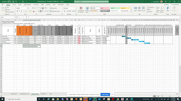 Gant Excel Template Video Instruction   John Zelena