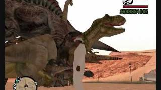 GTA San Andreas - Dinosaur and King Kong vs COPS + CJ + Billy 2