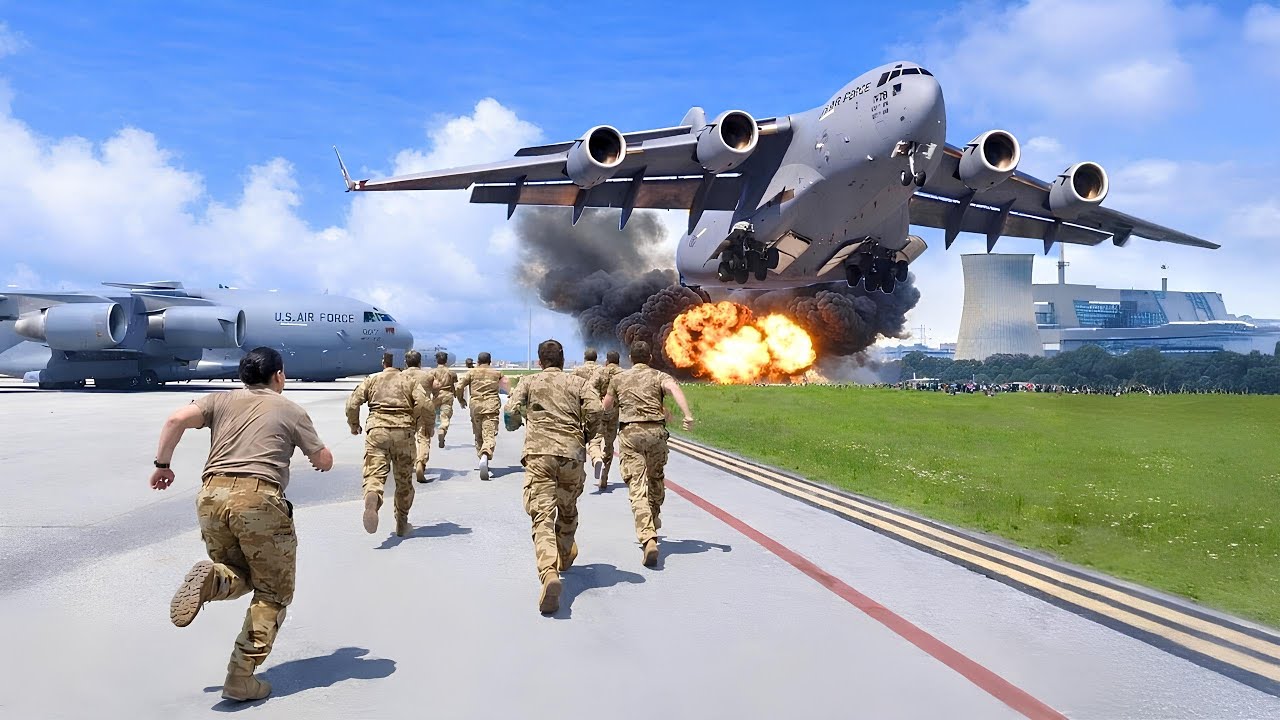 Венесуэла в шоке! Пилот американского C-17 совершает аварийный взлет на полной скорости!