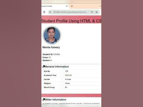 Student Profile Using HTML CSS #viral - YouTube