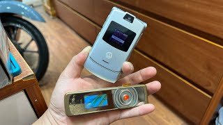 Nokia 7380 thỏi son vs Motorola V3 màu bạc Full box hiếm nhất 2023 - Trùm Máy Cổ VN .