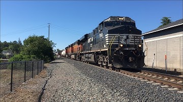 RARE NS ES40DC 7592 leads Westbound BNSF Trackage Rights through Auburn, California