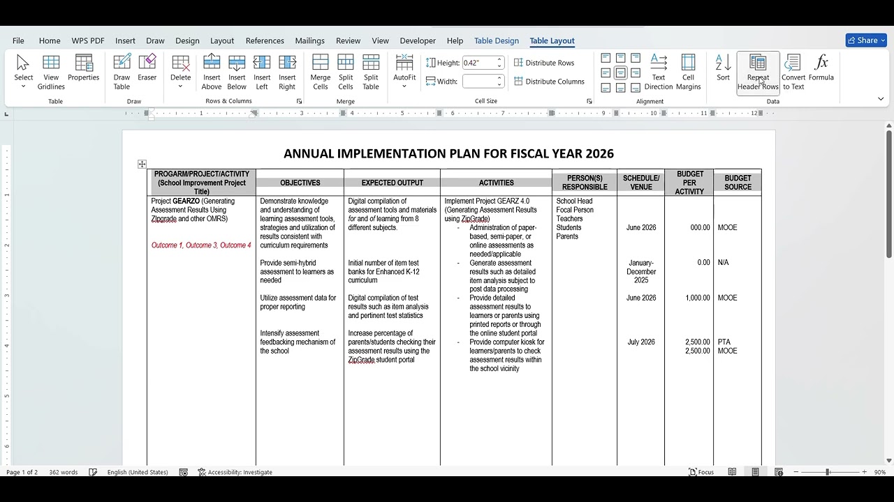 How to Repeat Header Rows in MS word