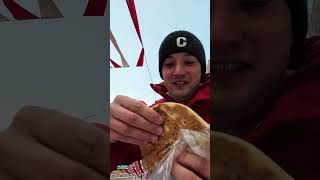 Snowy Street Treat: Warm Flatbread Hype Revealed! #shorts