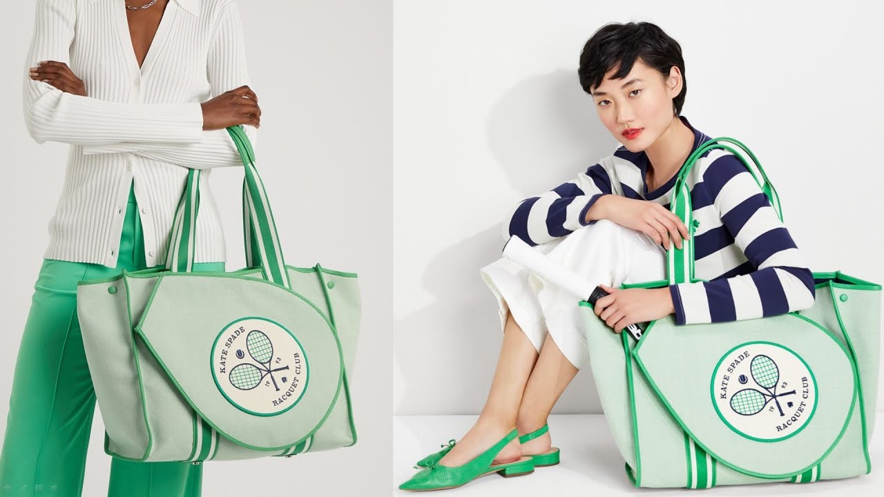 Kate Spade New York Racquet Club Green Canvas Tennis Tote Bag with dust bag