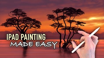 IPAD PAINTING TUTORIAL - Trees in water landscape art in Procreate