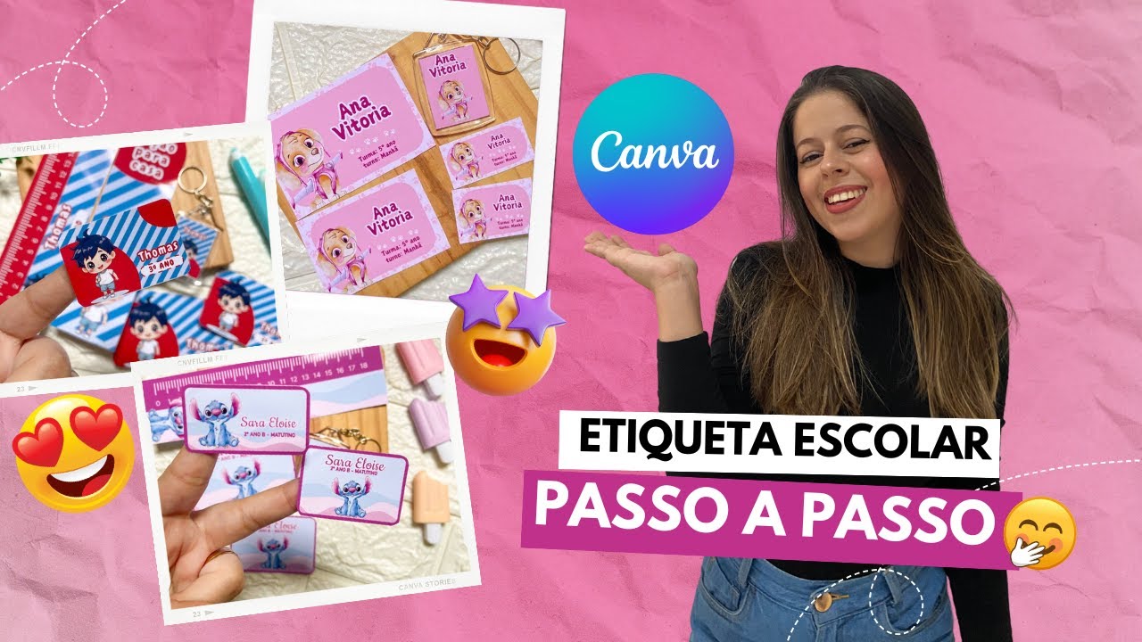 ETIQUETA ESCOLAR no CANVA | Passa a passo completo + [ MOLDE GRÁTIS ]