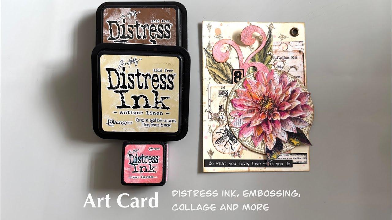 Mixed media art card using distress inks, embossing, collage, and more ...