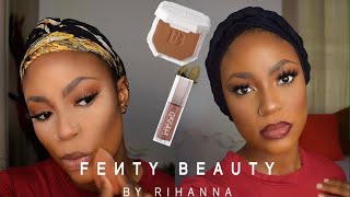 How to use Powder Foundation || *NEW* FENTY BEAUTY POWDER FOUNDATION & GLOSS BOMB CREAM REVIEW