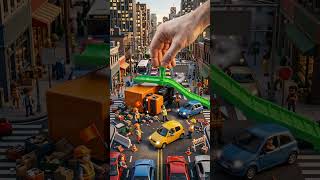 Massive traffic jam → Giant toy ramp clears blockage. #viralvideo#shorts#minirescue#trafficjam#cars
