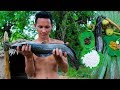 Primitive Technology with Survival Skills Fishing Catfish By Spear For Food In The Forest