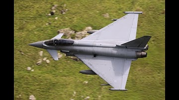 RAF Eurofighter Typhoon and RAF Hawk T2 in the Mach Loop
