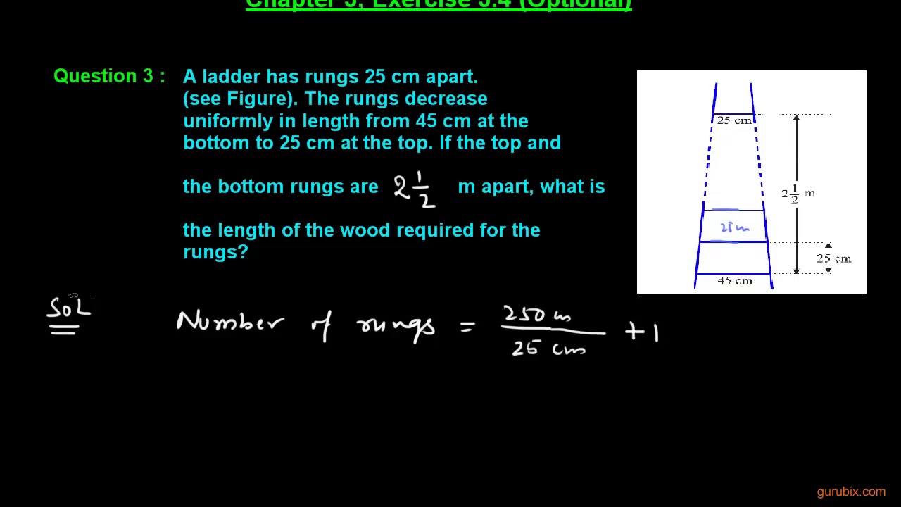 Math Ladder Rung Ex 5 4Optional Q 3 A ladder has rungs 25 cm apart Ch 5 Class Xth Math ...
