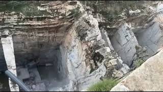 Cliffs collapsing at an old marble quarry in Makrana, India due to heavy rainfall.