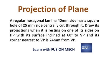 Projection of Hexagonal Lamina with Square Hole | Inclined to VP | Engineering Drawing Tutorial