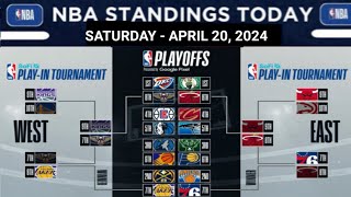 NBA PLAYOFF 2024 BRACKETS | NBA PLAY IN TOURNAMENT | NBA STANDINGS TODAY as of APRIL 20, 2024